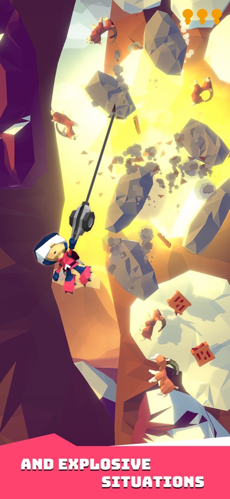 Hang Line: Mountain Climber - Users experience the chaotic environments, from falling boulders creating explosive situations to numerous small creatures caught in the rockslide.