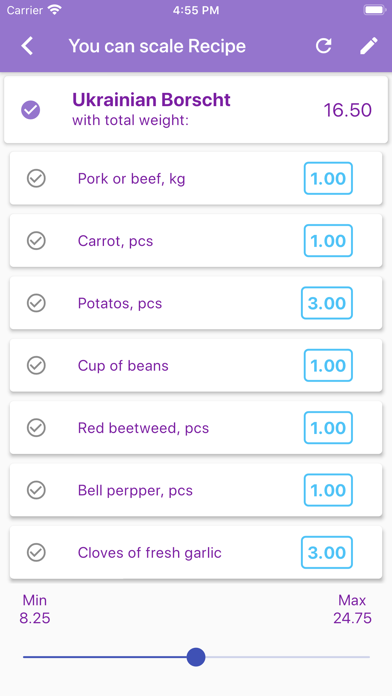 Scaled Recipe iPhone screenshot