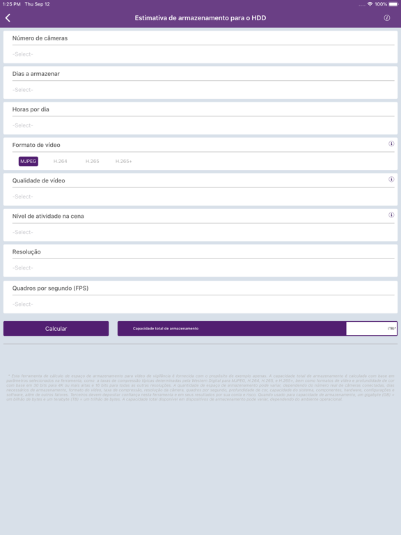 WD Purple Storage Calculator iPad screenshot 7 - Utilities app