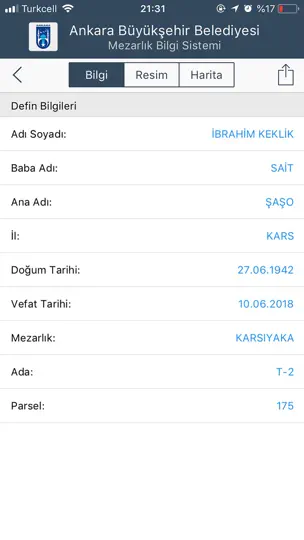 ABB Mezarlık Bilgi Sistemi iPhone Ekran Görüntüsü 3
