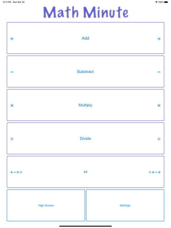 Math Minute iPad screenshot