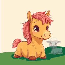 Brown pony and lamb