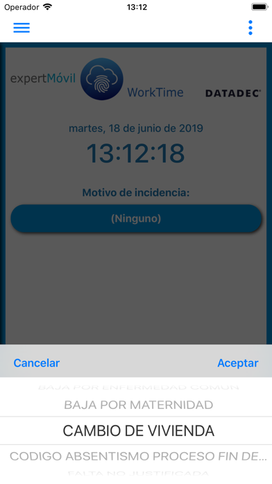 expertMóvil WorkTime app screenshot 2