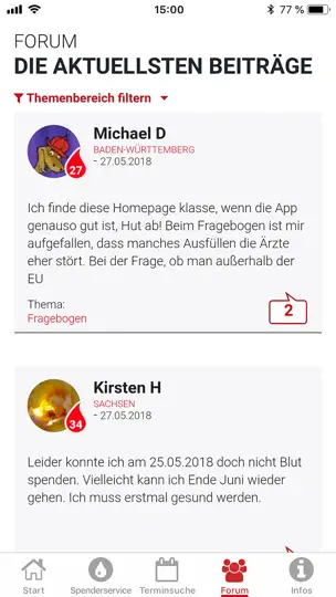Screenshot von Blutspende auf dem iPhone 6