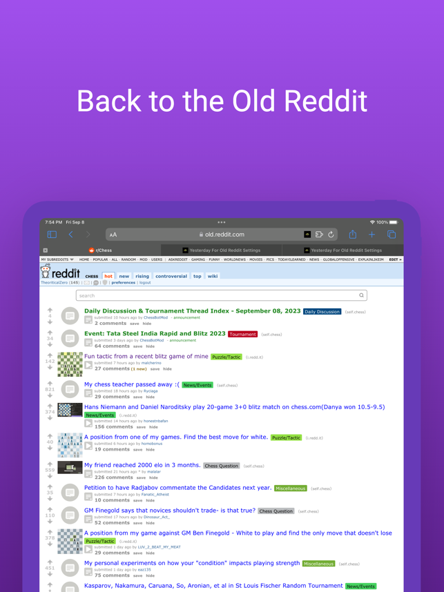 Captura de pantalla d'Ahir per a l'antiga Reddit