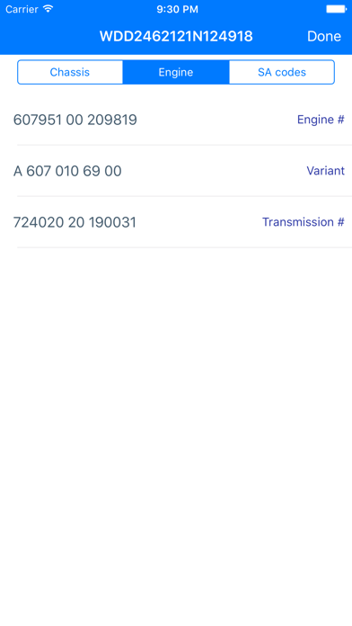 VIN decoder for Mercedes Benz Screenshot