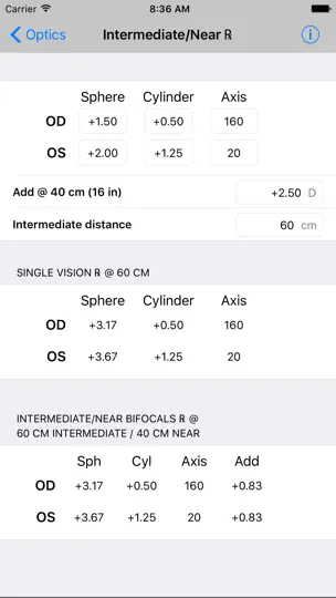 Optics Clinical Calculator iPhone Screenshot 3