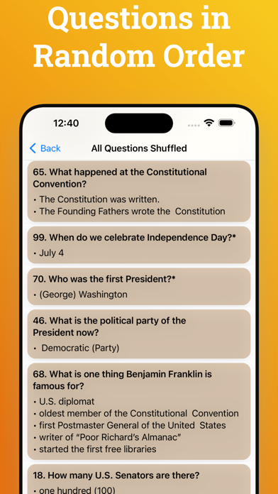 US Citizenship Test 2025. Screenshot
