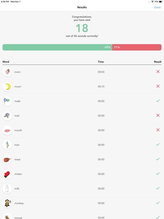 One-Minute Articulation App iPad screenshot 5 - Education app