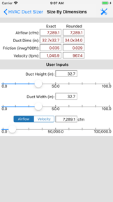 HVAC Duct Sizer screenshot