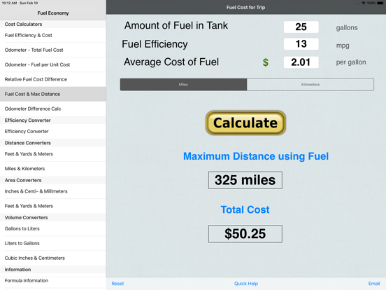 Fuel Calculator: MPG, L100k iPad screenshot 5 - Business app