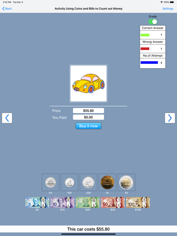 Activity Coins and Bills CAD iPad screenshot