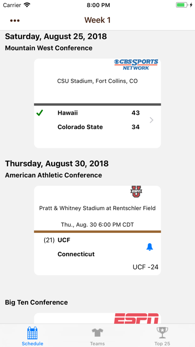 Screenshot #1 pour College FB Scores & Schedules