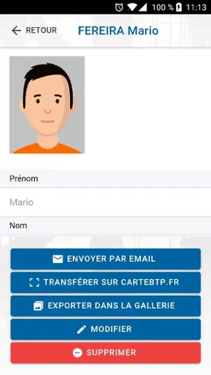 Capture d'écran de Gestion Carte BTP sur iPhone 5