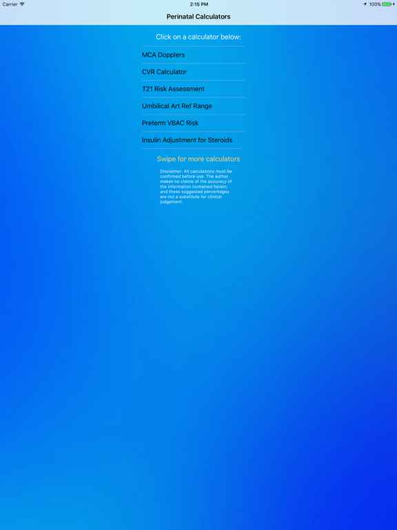 Perinatal Calculators iPad screenshot 1 - Medical app