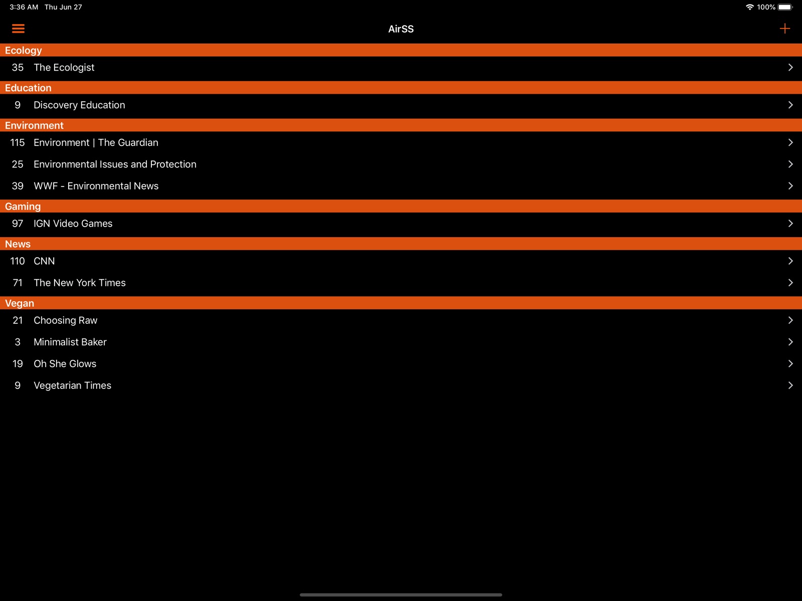AirSS - Fast Rss reader ipad screenshot 1