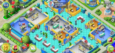 Dream Hospital: Medical Tycoon - Witness the intricate network of departments and pathways that connect different treatment areas within the growing hospital complex.