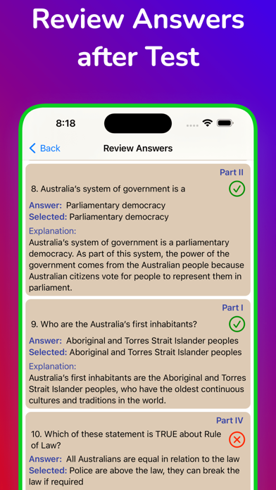 Australian Citizenship Test. Screenshot