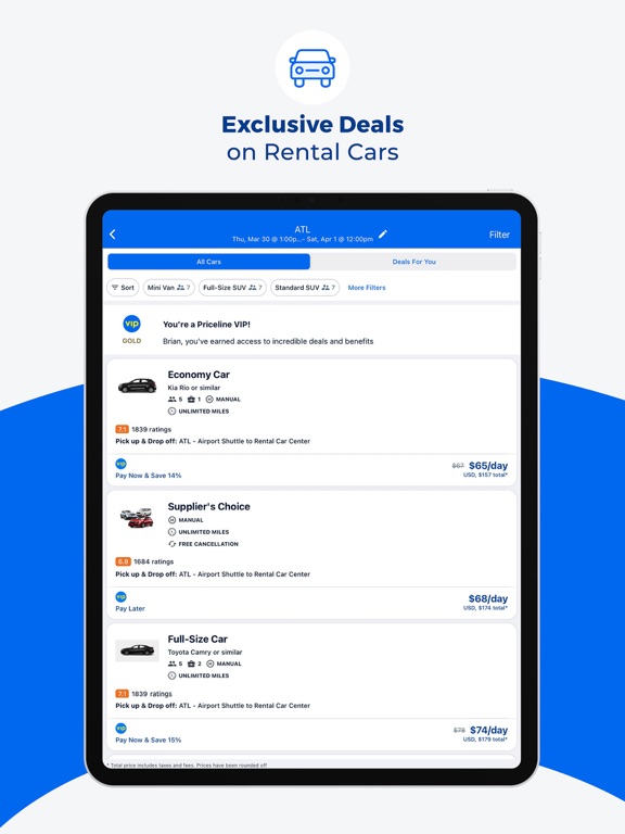 Priceline - Hotel, Car, Flight iPad app afbeelding 2