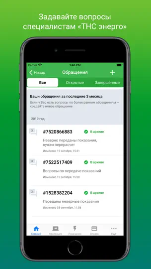 Скриншот ТНС Энерго на iPhone 5