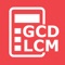 The app calculates GCD and LCM with up to four integers