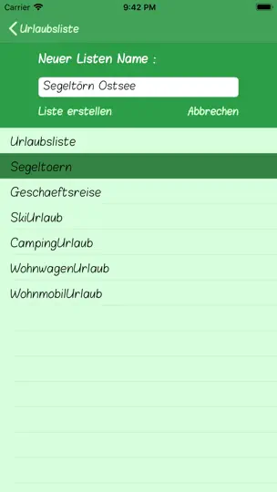 Screenshot von Urlaubsliste auf dem iPhone 9