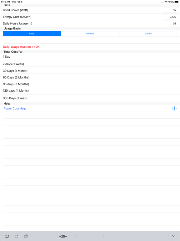 Power Cost iPad screenshot