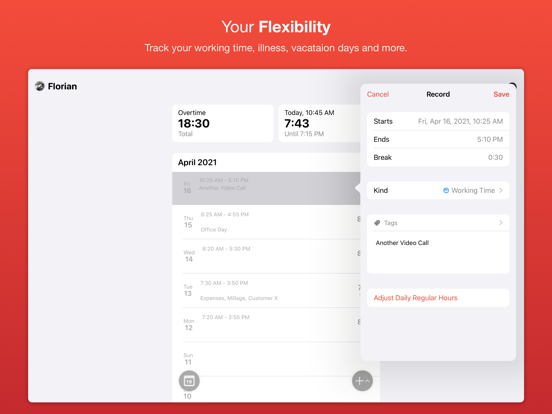 WorkTimes - Hours Tracker iPad app afbeelding 3