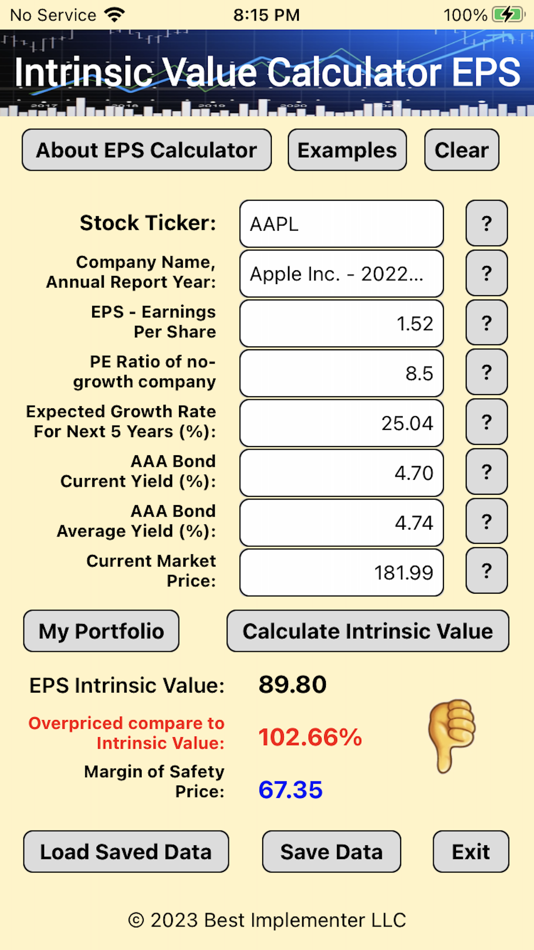#2. Intrinsic Value Calculator EPS (iOS) Podle: Best Implementer LLC