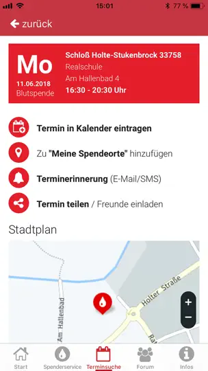 Screenshot von Blutspende auf dem iPhone 9