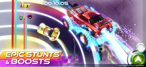 Race Craft - Kids Car Games - Witness dynamic boost effects surrounding the racing cars as the vibrant UI clearly indicates the "1st" position during competitive play.