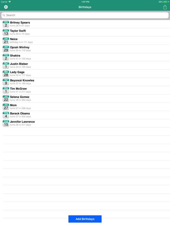 Birthday Calendar Elite iPad screenshot