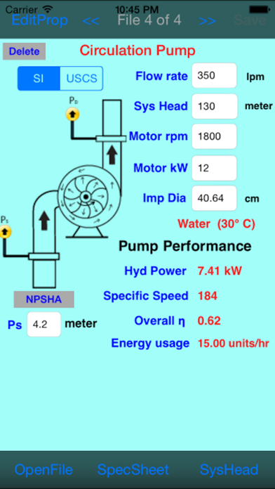 Centrifugal Pump Spec Screenshot