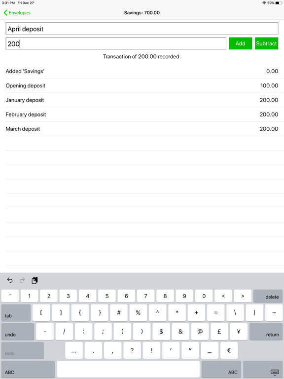 Simple Budget Envelopes iPad screenshot