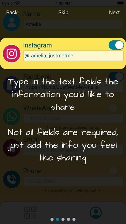 JustMetMe contact share by QR