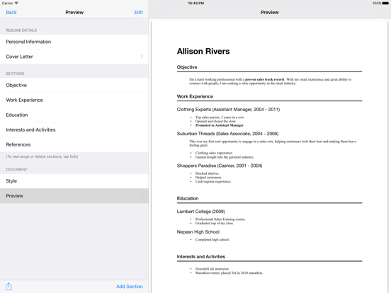 Screenshot #4 pour Resume Designer 3