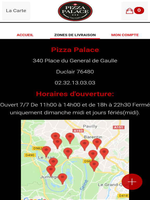 Pizza Palace Duclair. iPad screenshot