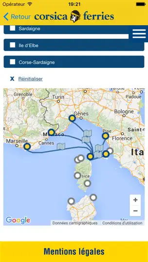 Capture d'écran de Corsica Ferries sur iPhone 5