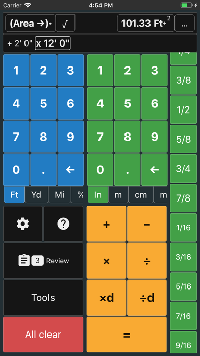 Feet and Inches Calculator iPhone screenshot