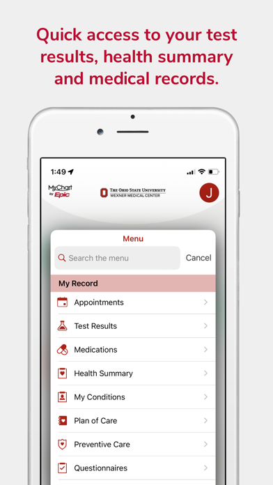 Ohio State MyHealth Screenshot