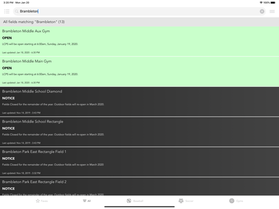 Field Status iPad screenshot 5 - Sports app