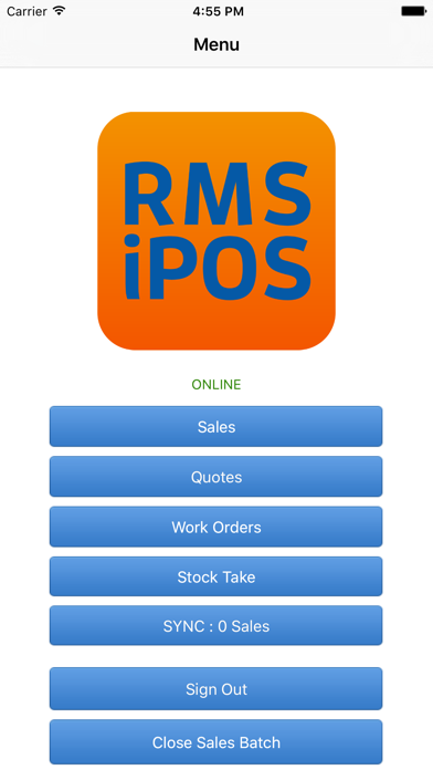 RMS iPOS app screenshot