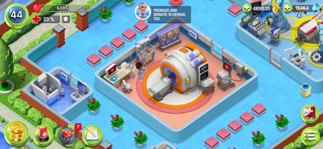 Dream Hospital: Medical Tycoon - The app displays cutting-edge equipment like the MRI machine and integrates a clear task tracking system for efficient management.