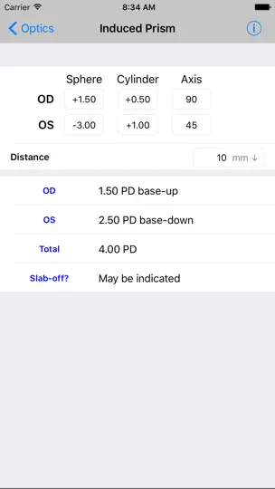 Optics Clinical Calculator iPhone Screenshot 2