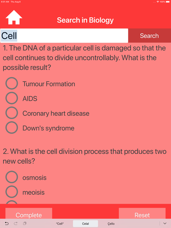 College Biology Quiz iPad screenshot