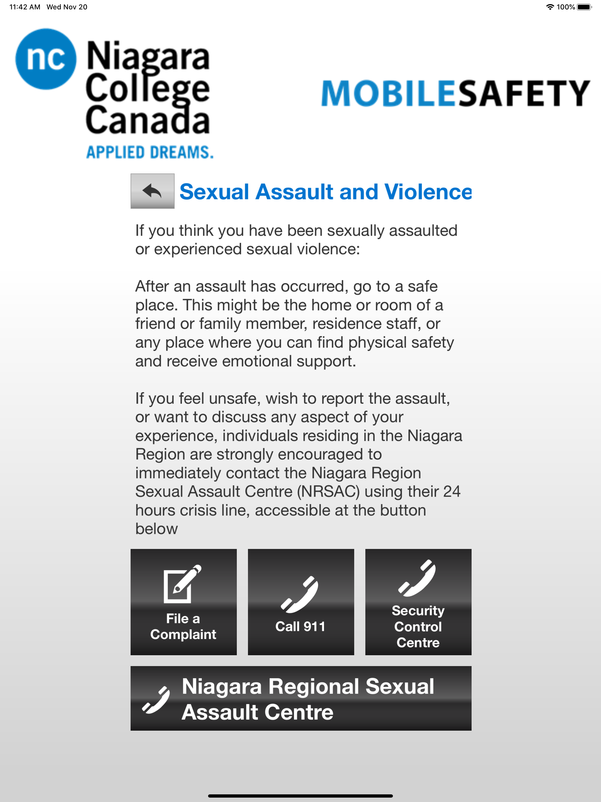 Mobile Safety Niagara College screenshot 17
