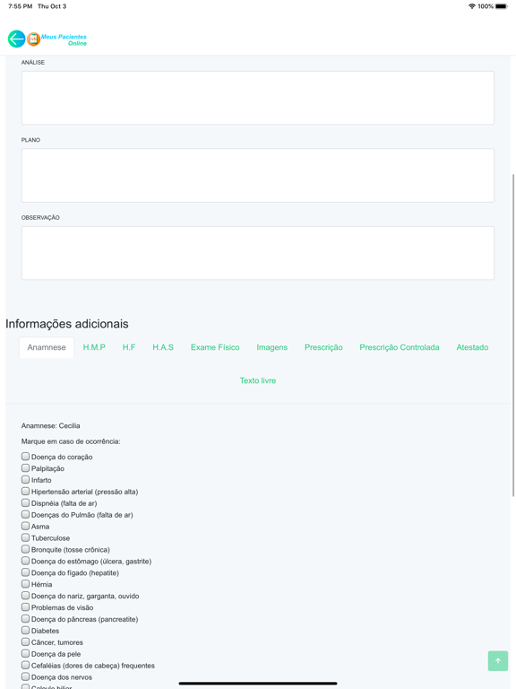 Meus Pacientes Online iPad screenshot