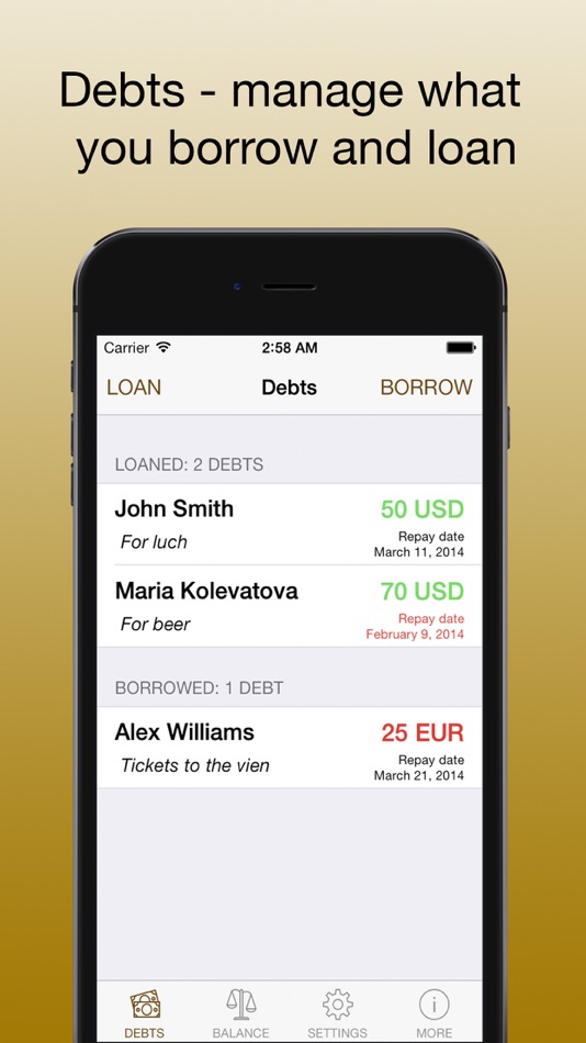 #1. Debts - your loans and borrow (iOS) Podle: Alexander Senin