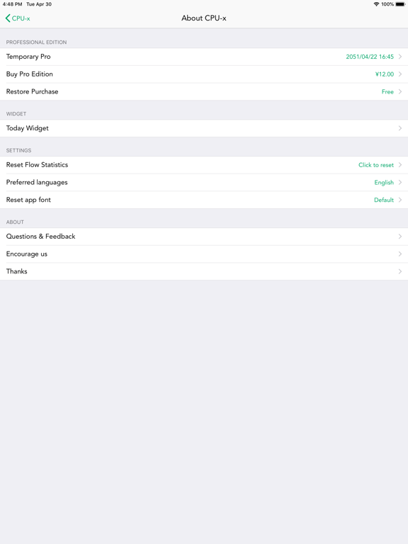 CPU-x Dasher z Battery life iPad screenshot 7 - Productivity app