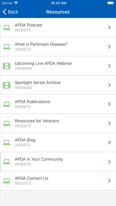 APDA Symptom Tracker Screenshot
